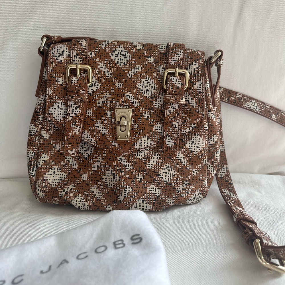 Marc Jacobs orange/brown and cream plaid leather crossbody purse